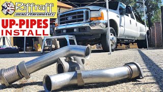 2001 F350 73  RiffRaff UpPipes Install  Stock up pipes leaking and falling apart JUNK SP [upl. by Petunia]